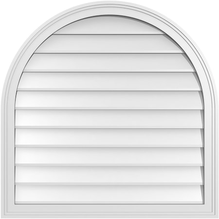 Ekena Millwork Round Top Surface Mount PVC Gable Vent w/ 2"W x 1-1/2"P Brickmould Frame, 32"W x 32"H GVPRT32X3202SN